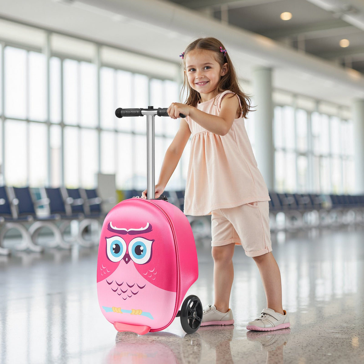VEVOR Ride-on Luggage, 20 L Capacity, 20 Inches Kids Scooter Suitcase with Flash PU Wheels, Adjustable Handle & TPR Non-Slip Grip, Foldable & Lightweight Scooter Luggage for Kids Aged 5+, Pink - FDDQXXLX20INHPZ8K001V0 - view 9
