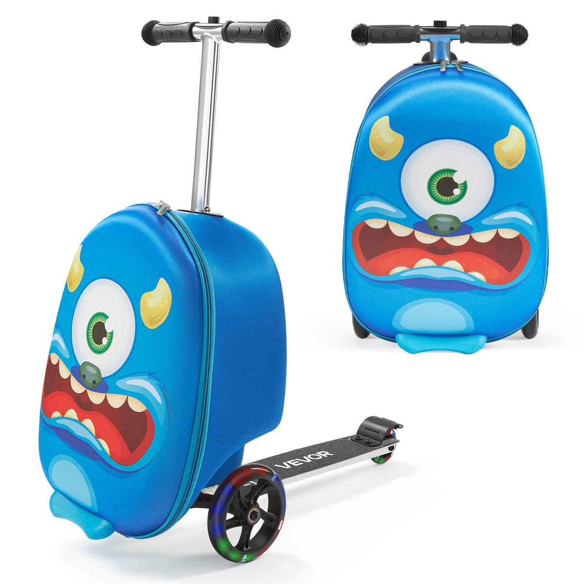 VEVOR Ride-on Luggage, 20 L Capacity, 20 Inches Kids Scooter Suitcase with Flash PU Wheels, Adjustable Handle & TPR Non-Slip Grip, Foldable & Lightweight Scooter Luggage for Kids Aged 5+, Blue - FDDQXXLX20INVRMNL001V0 - view 1