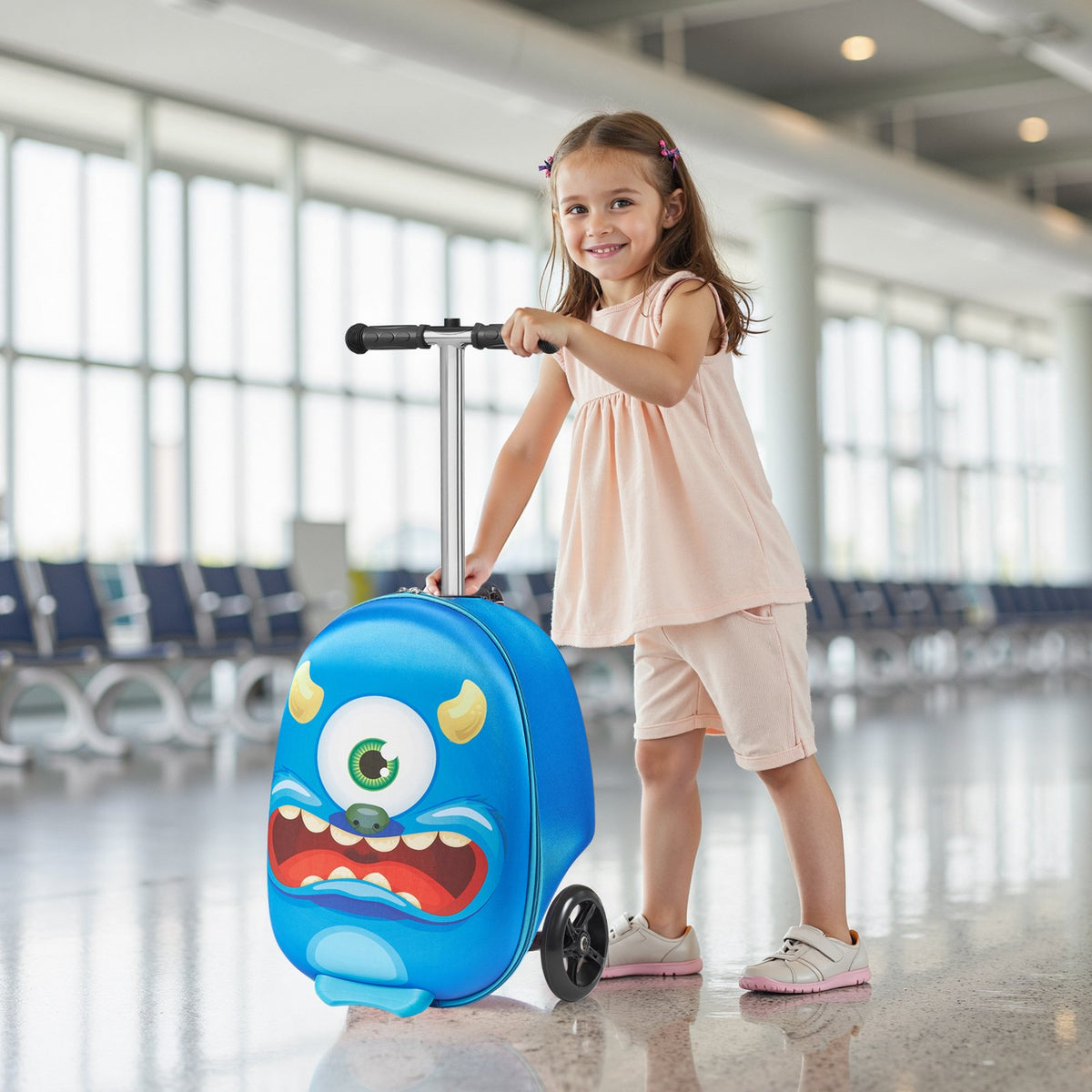 VEVOR Ride-on Luggage, 20 L Capacity, 20 Inches Kids Scooter Suitcase with Flash PU Wheels, Adjustable Handle & TPR Non-Slip Grip, Foldable & Lightweight Scooter Luggage for Kids Aged 5+, Blue - FDDQXXLX20INVRMNL001V0 - view 9