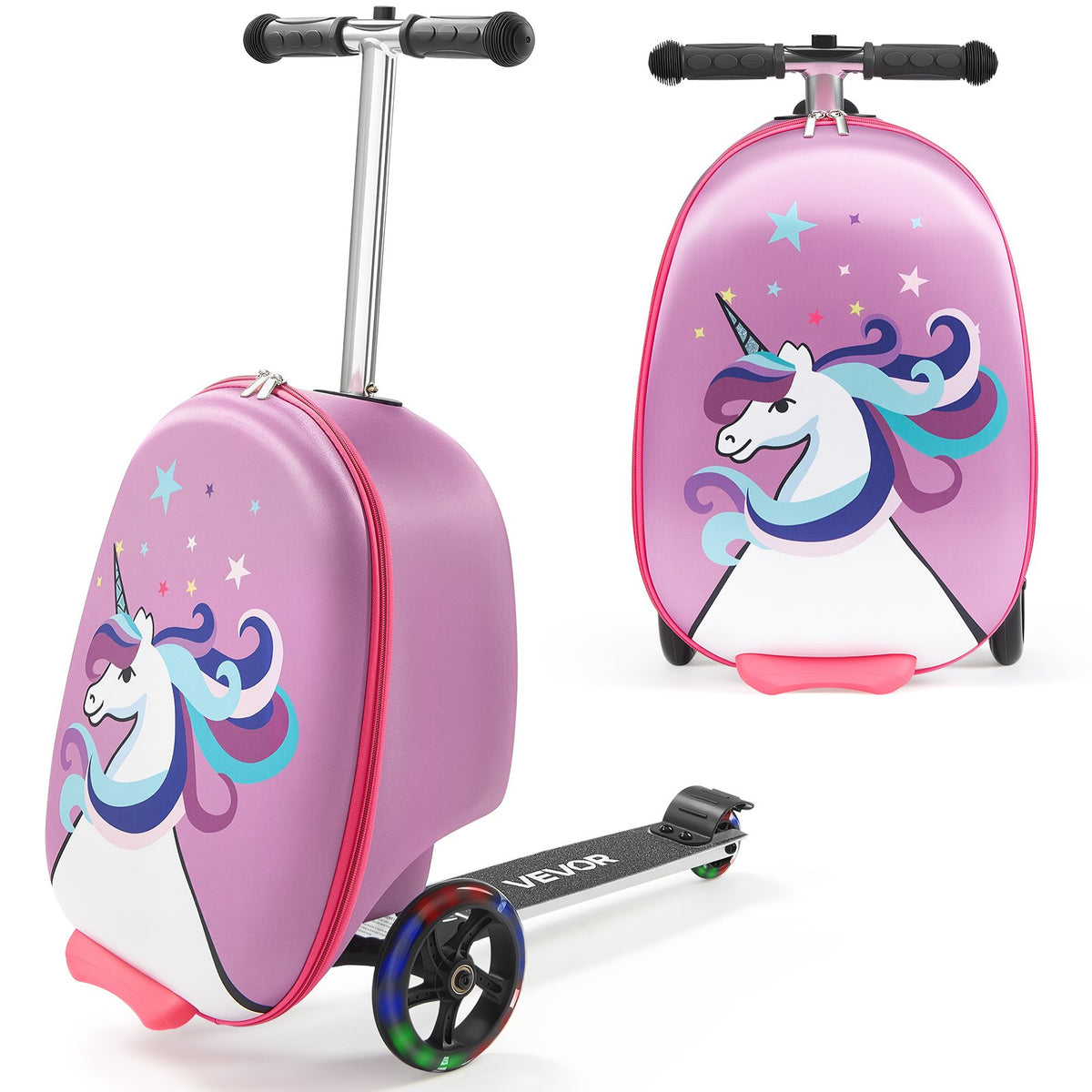 VEVOR Ride-on Luggage, 20 L Capacity, 20 Inches Kids Scooter Suitcase with Flash PU Wheels, Adjustable Handle & TPR Non-Slip Grip, Foldable & Lightweight Scooter Luggage for Kids Aged 5+, Purple - FDDQXXLXHBK2ZFUMR001V0 - view 1