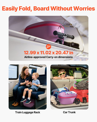 VEVOR Ride-on Luggage, 20 L Capacity, 20 Inches Kids Scooter Suitcase with Flash PU Wheels, Adjustable Handle & TPR Non-Slip Grip, Foldable & Lightweight Scooter Luggage for Kids Aged 5+, Purple - FDDQXXLXHBK2ZFUMR001V0 - view 6