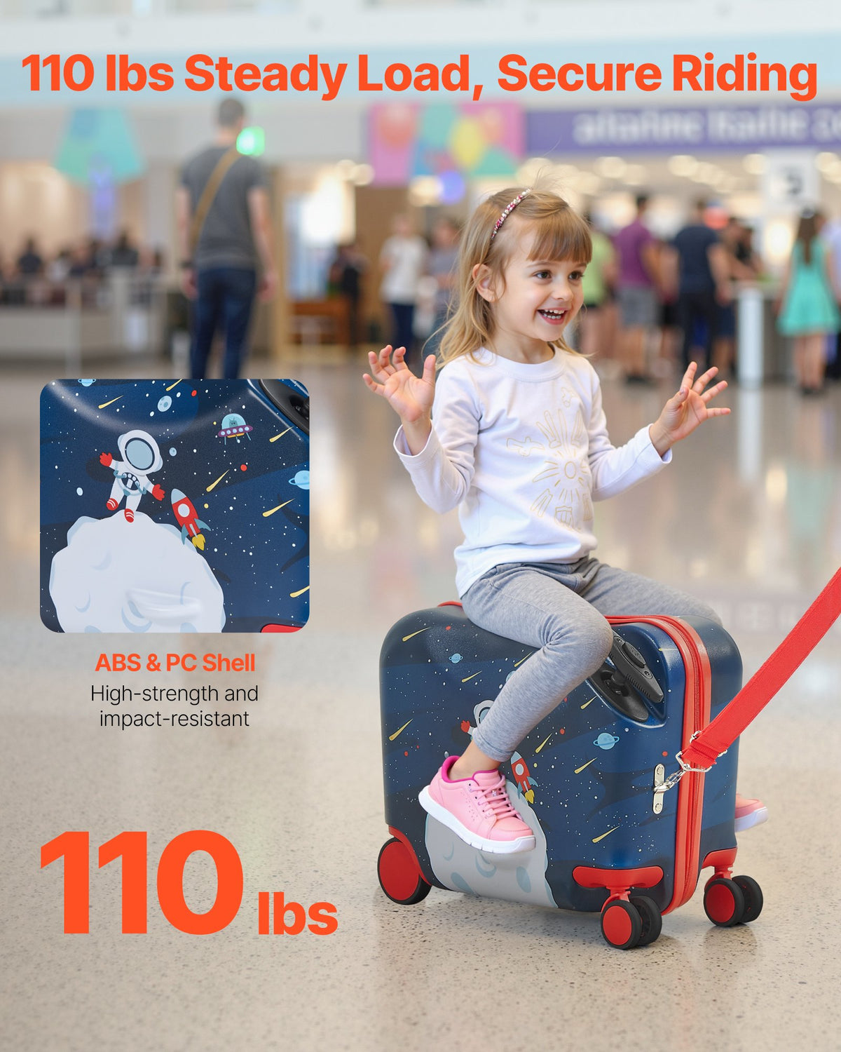 VEVOR Ride-on Luggage, 26 L Capacity, 18 Inches Tow Along Toddler Carry on Luggage with Wheels, Adjustable Shoulder Strap, Lightweight Kids Riding Suitcase for Boys & Girls Aged 3+, Blue & White - FDDQXXLXXLK1Y8UF6001V0 - view 3