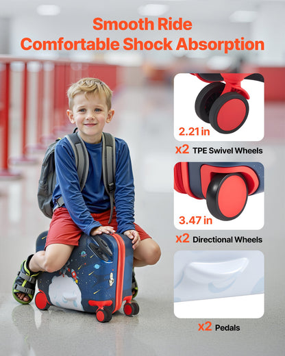 VEVOR Ride-on Luggage, 26 L Capacity, 18 Inches Tow Along Toddler Carry on Luggage with Wheels, Adjustable Shoulder Strap, Lightweight Kids Riding Suitcase for Boys & Girls Aged 3+, Blue & White - FDDQXXLXXLK1Y8UF6001V0 - view 5