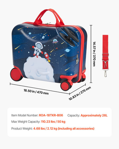 VEVOR Ride-on Luggage, 26 L Capacity, 18 Inches Tow Along Toddler Carry on Luggage with Wheels, Adjustable Shoulder Strap, Lightweight Kids Riding Suitcase for Boys & Girls Aged 3+, Blue & White - FDDQXXLXXLK1Y8UF6001V0 - view 8