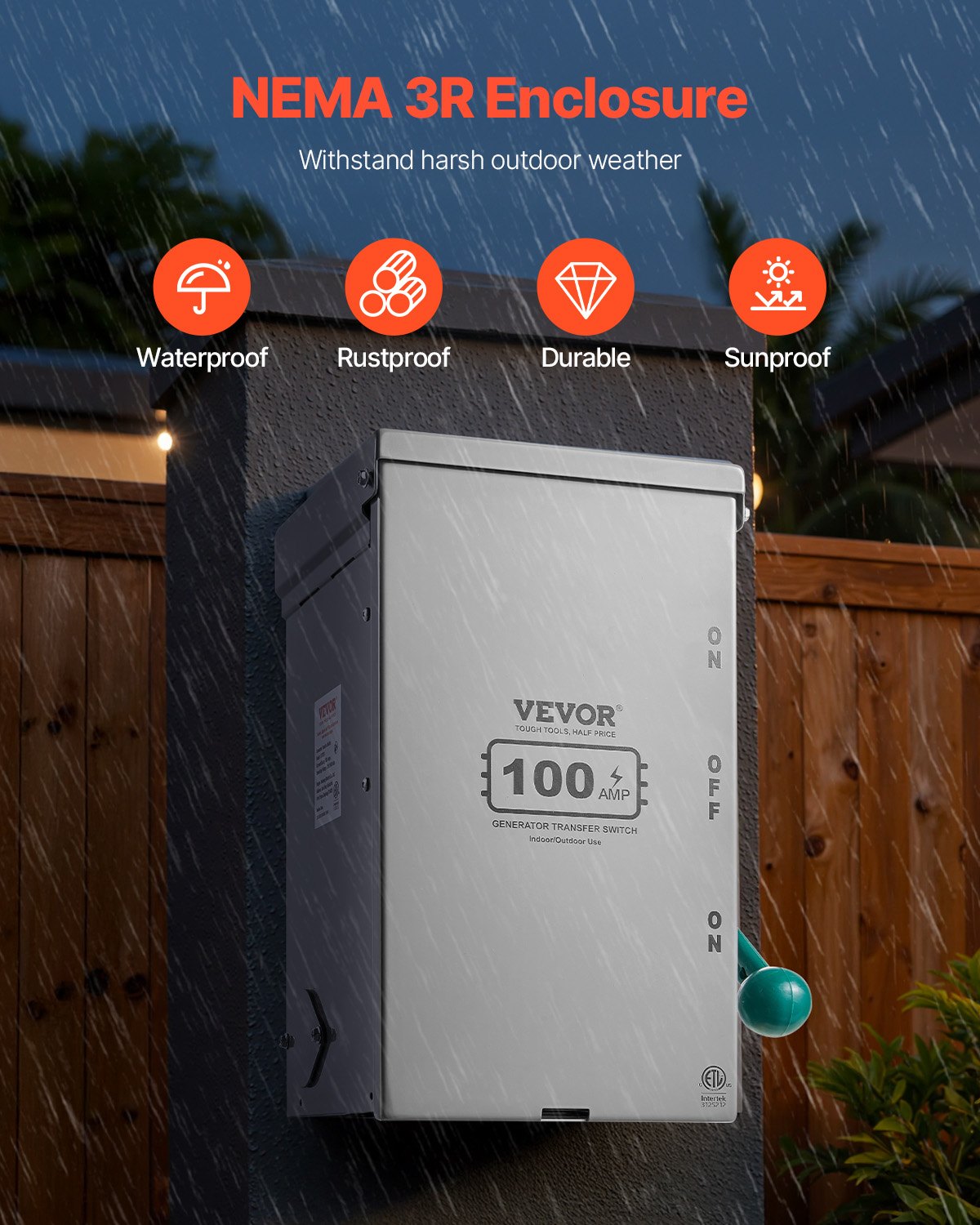 VEVOR 100A Generator Transfer Switch, 24000W Manual Transfer Switch, Heavy Duty Double-Throw Power Transfer Switch 120/240V, Meeting NEMA 3R Standards, for Outdoor, Indoor, and Portable Generator - FDJAQKG12024V91TJV5 - view 6