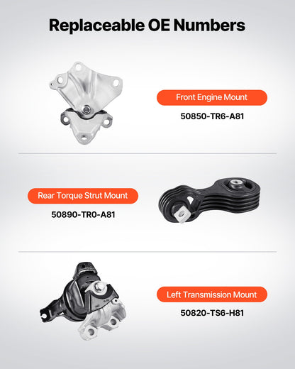 VEVOR Engine Motor Mount and Transmission Mount Kit Replacement, Set of 3, Compatible with 2012–2013 Honda Civic 1.8L Coupe, Replace OE# A65048, A65021, A65087, Secure Support - FDJMDZJ3JTPN09LD6001V0 - view 4