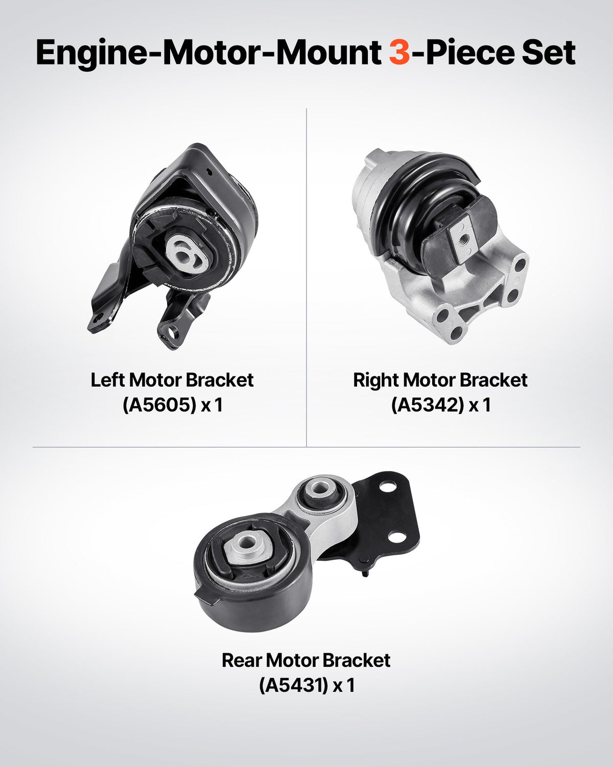 VEVOR Engine and Transmission Motor Mount Kit Replacement, Set of 3, Compatible with 2007–2014 Ford Edge 3.5L, Replace OE# A5342, A5431, A5605, Secure Support - FDJMDZJ3JTPNEUVV7001V0 - view 3