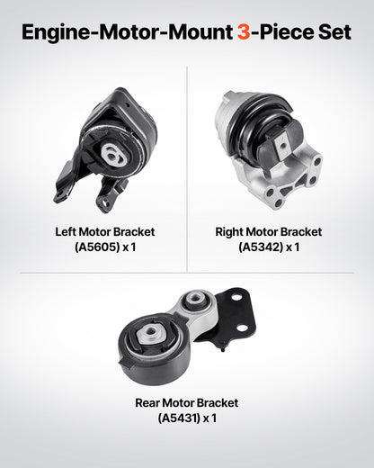 VEVOR Engine and Transmission Motor Mount Kit Replacement, Set of 3, Compatible with 2007–2014 Ford Edge 3.5L, Replace OE# A5342, A5431, A5605, Secure Support - FDJMDZJ3JTPNEUVV7001V0 - view 3