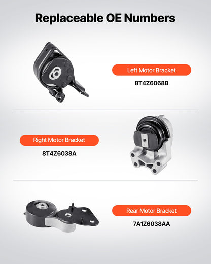 VEVOR Engine and Transmission Motor Mount Kit Replacement, Set of 3, Compatible with 2007–2014 Ford Edge 3.5L, Replace OE# A5342, A5431, A5605, Secure Support - FDJMDZJ3JTPNEUVV7001V0 - view 4