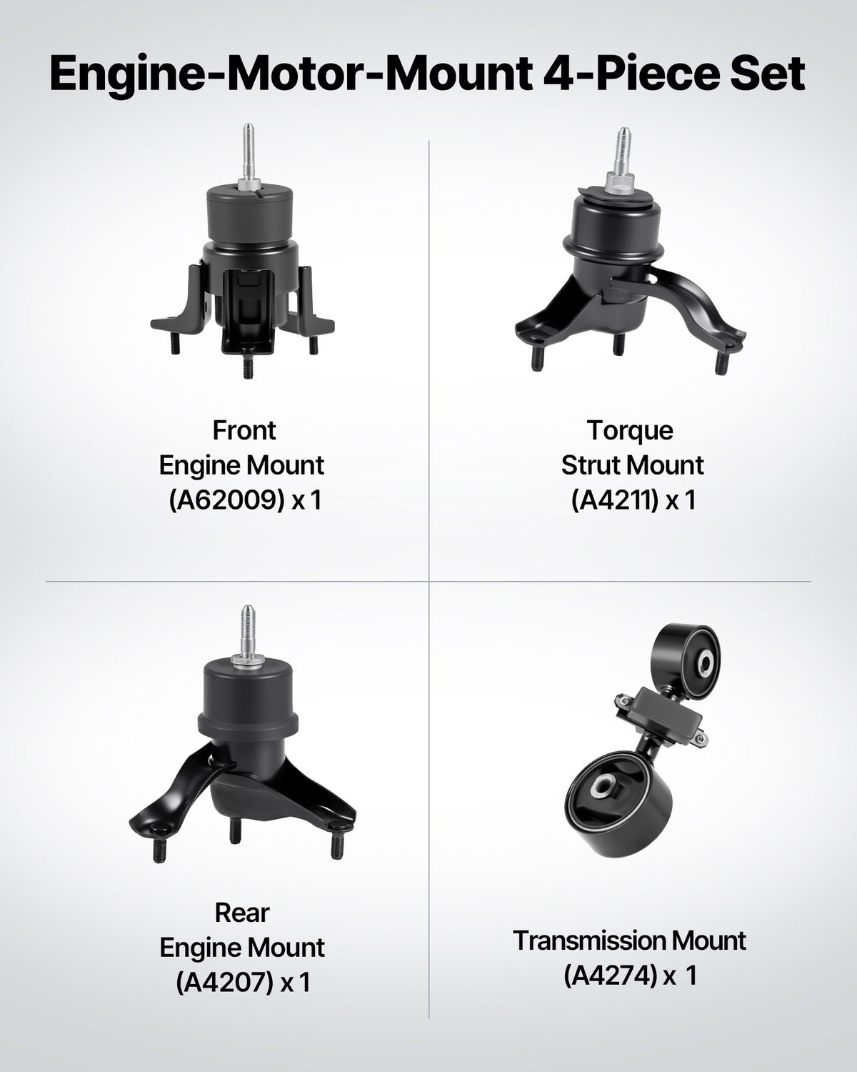 VEVOR Engine and Transmission Motor Mount Kit Replacement, Set of 4, Compatible with 2007–2011 Toyota Camry 2.4L L4, Replace OE# A62009, A4207, A4211, A4274, Secure Support - FDJMDZJ4JTPN4XIP4001V0 - view 3