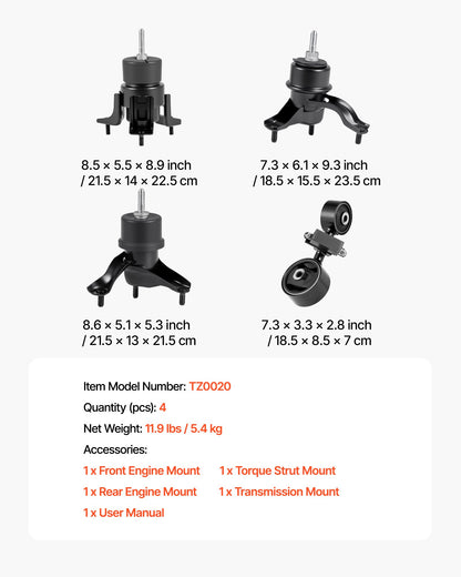 VEVOR Engine and Transmission Motor Mount Kit Replacement, Set of 4, Compatible with 2007–2011 Toyota Camry 2.4L L4, Replace OE# A62009, A4207, A4211, A4274, Secure Support - FDJMDZJ4JTPN4XIP4001V0 - view 8