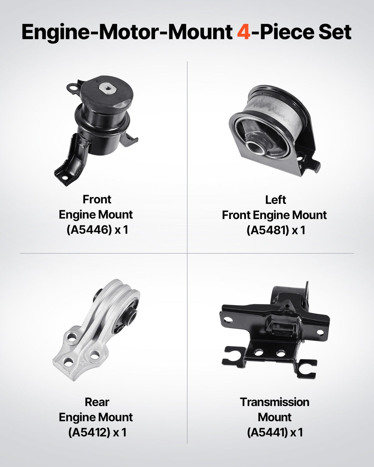VEVOR Engine Motor Mount and Transmission Mount Kit Replacement, Set of 4, Compatible with 2009–2012 Ford Escape 2.5L L4, Replace OE# A5446, A5481, A5412, A5441, Secure Support - FDJMDZJ4JTPNBIR3K001V0 - view 3
