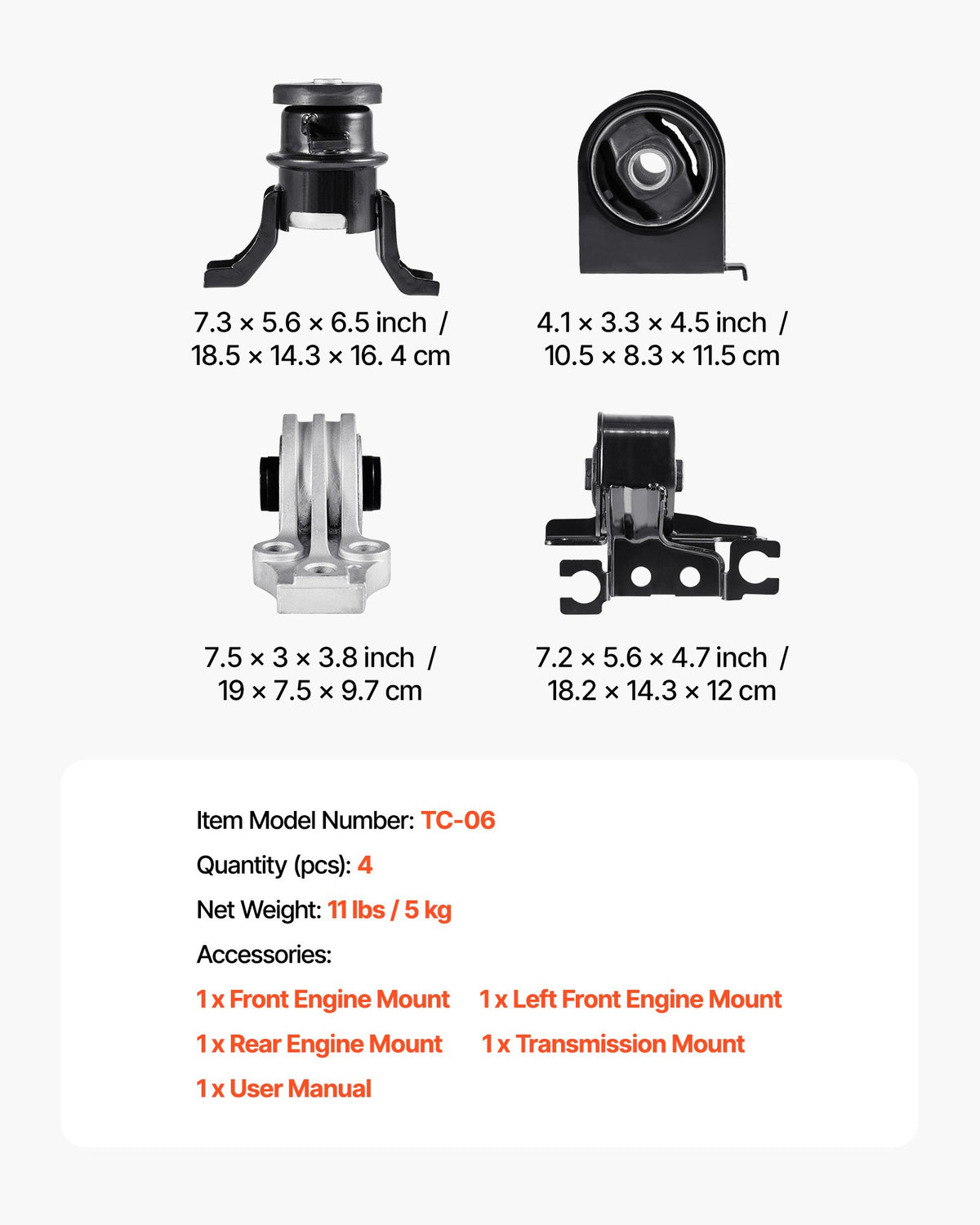 VEVOR Engine Motor Mount and Transmission Mount Kit Replacement, Set of 4, Compatible with 2009–2012 Ford Escape 2.5L L4, Replace OE# A5446, A5481, A5412, A5441, Secure Support - FDJMDZJ4JTPNBIR3K001V0 - view 8