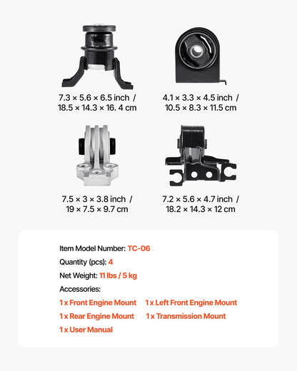 VEVOR Engine Motor Mount and Transmission Mount Kit Replacement, Set of 4, Compatible with 2009–2012 Ford Escape 2.5L L4, Replace OE# A5446, A5481, A5412, A5441, Secure Support - FDJMDZJ4JTPNBIR3K001V0 - view 8
