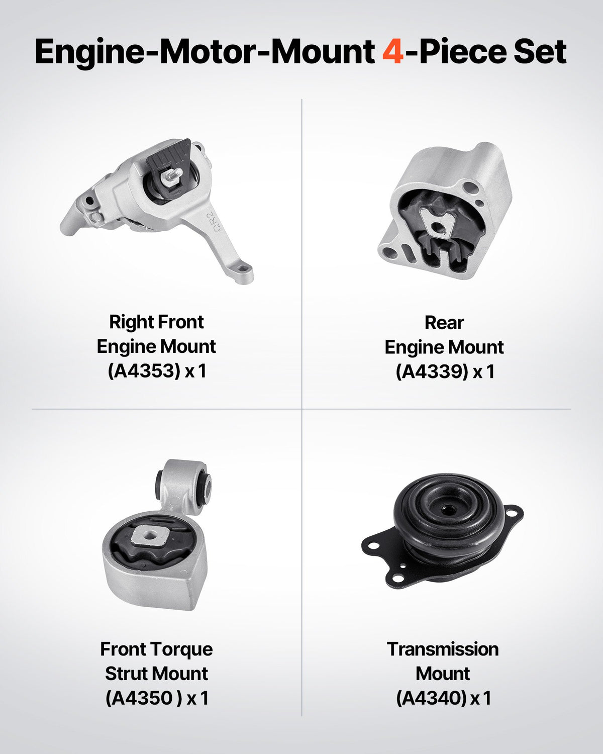 VEVOR Engine and Transmission Motor Mount Kit Replacement, Set of 4, Compatible with 2007–2017 Nissan Altima 2.5L L4, Replace OE# A4350, A4353, A4340, A4339, Secure Support - FDJMDZJ4JTPNL9RIJ001V0 - view 3