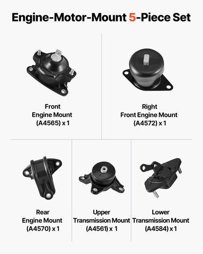 VEVOR Engine Motor Mount and Transmission Mount Kit Replacement, Set of 5, Compatible with 2008-2012 Honda Accord 2.4L L4 and 2009-2013 Acura TSX 2.4L, Replace OE# A4565 A4572 A4570 A4584 A4561 - FDJMDZJ5JTBTPCNK9001V0 - view 3