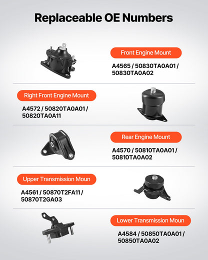 VEVOR Engine Motor Mount and Transmission Mount Kit Replacement, Set of 5, Compatible with 2008-2012 Honda Accord 2.4L L4 and 2009-2013 Acura TSX 2.4L, Replace OE# A4565 A4572 A4570 A4584 A4561 - FDJMDZJ5JTBTPCNK9001V0 - view 4