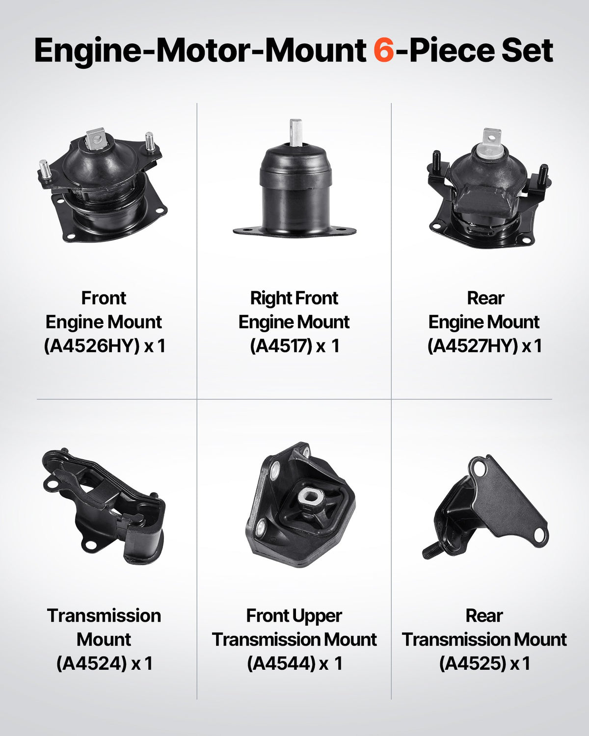 VEVOR Engine Motor Mount and Transmission Mount Kit Replacement, Set of 6, Compatible with 2003–2007 Honda Accord 3.0L V6, Replace OE# A4526HY, A4517, A4527HY, A4524, A4544, A4525, Secure Support - FDJMDZJ6JTPNYL394001V0 - view 3