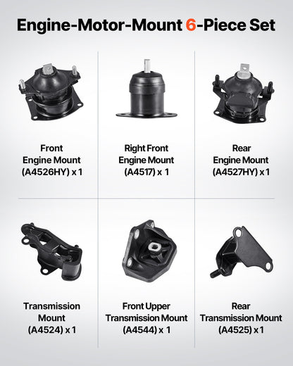 VEVOR Engine Motor Mount and Transmission Mount Kit Replacement, Set of 6, Compatible with 2003–2007 Honda Accord 3.0L V6, Replace OE# A4526HY, A4517, A4527HY, A4524, A4544, A4525, Secure Support - FDJMDZJ6JTPNYL394001V0 - view 3