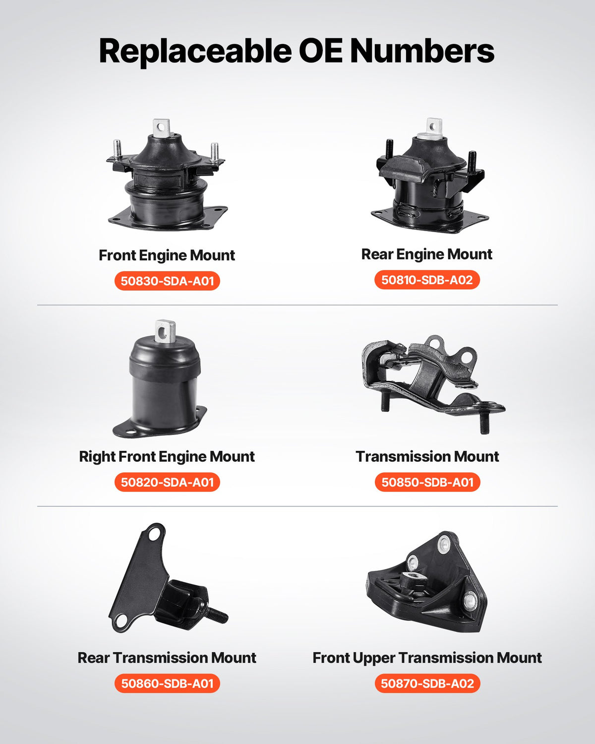 VEVOR Engine Motor Mount and Transmission Mount Kit Replacement, Set of 6, Compatible with 2003–2007 Honda Accord 3.0L V6, Replace OE# A4526HY, A4517, A4527HY, A4524, A4544, A4525, Secure Support - FDJMDZJ6JTPNYL394001V0 - view 4