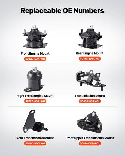 VEVOR Engine Motor Mount and Transmission Mount Kit Replacement, Set of 6, Compatible with 2003–2007 Honda Accord 3.0L V6, Replace OE# A4526HY, A4517, A4527HY, A4524, A4544, A4525, Secure Support - FDJMDZJ6JTPNYL394001V0 - view 4