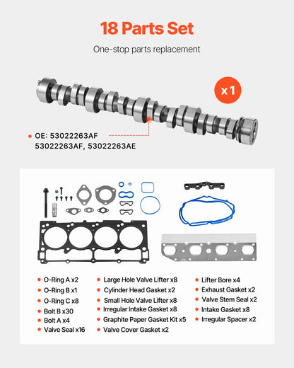 VEVOR Lifter Camshaft Kit, 18-Piece Set, Fits 2009-2021 Jeep Grand Cherokee, 2009-2021 Dodge Challenger, Fits 1999-2013 4.8L, 5.3L, and 5.7L LS-Based Engines, V8 5.7L - FDJTLHTGTJKLY5KMJ001V0 - view 4
