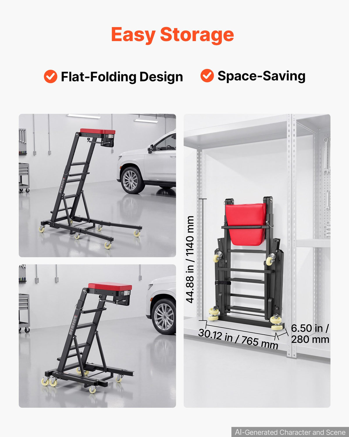 VEVOR Top Automotive Creeper 48"-64" Adjustable with Folding Mechanical Arm, Foldable High Top Engine Creeper, 400LBS Heavy-Duty Support, Stable H-Shaped Base, 6-Wheel Smooth Rolling for Auto Repair - FDJXCTYHXHXK5ZB5D001V0 - view 3