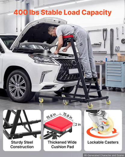 VEVOR Top Automotive Creeper 48"-64" Adjustable with Folding Mechanical Arm, Foldable High Top Engine Creeper, 400LBS Heavy-Duty Support, Stable H-Shaped Base, 6-Wheel Smooth Rolling for Auto Repair - FDJXCTYHXHXK5ZB5D001V0 - view 6