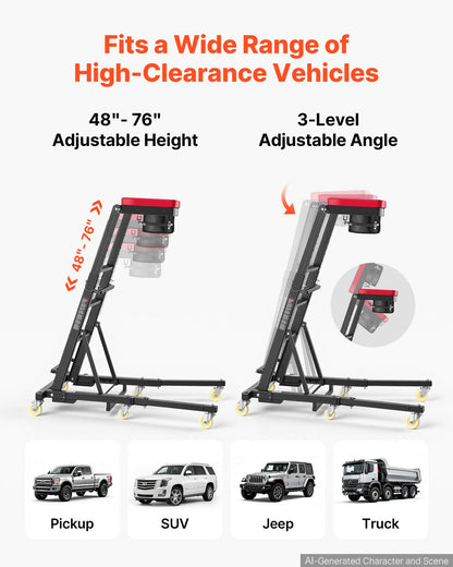 VEVOR Top Automotive Creeper 48"-76" Adjustable with Folding Mechanical Arm, Foldable High Top Engine Creeper, 400LBS Heavy-Duty Support, Stable H-Shaped Base, 6-Wheel Smooth Rolling for Auto Repair - FDJXCTYHXHXKXSVXH001V0 - view 5
