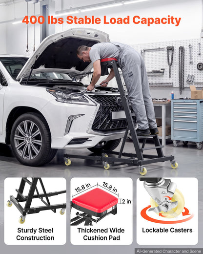 VEVOR Top Automotive Creeper 48"-76" Adjustable with Folding Mechanical Arm, Foldable High Top Engine Creeper, 400LBS Heavy-Duty Support, Stable H-Shaped Base, 6-Wheel Smooth Rolling for Auto Repair - FDJXCTYHXHXKXSVXH001V0 - view 6