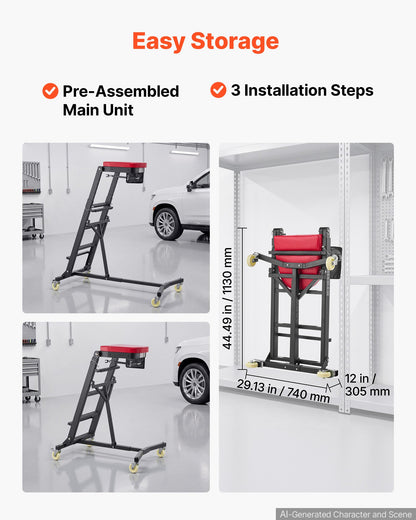 VEVOR Top Automotive Creeper 48"-64" Adjustable with Folding Mechanical Arm, Foldable High Top Engine Creeper, 400LBS Heavy-Duty Support, Stable I-Shaped Base, 4-Wheel Smooth Rolling for Auto Repair - FDJXCTYIXKZDZ5PUM001V0 - view 3