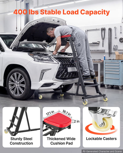 VEVOR Top Automotive Creeper 48"-64" Adjustable with Folding Mechanical Arm, Foldable High Top Engine Creeper, 400LBS Heavy-Duty Support, Stable I-Shaped Base, 4-Wheel Smooth Rolling for Auto Repair - FDJXCTYIXKZDZ5PUM001V0 - view 6