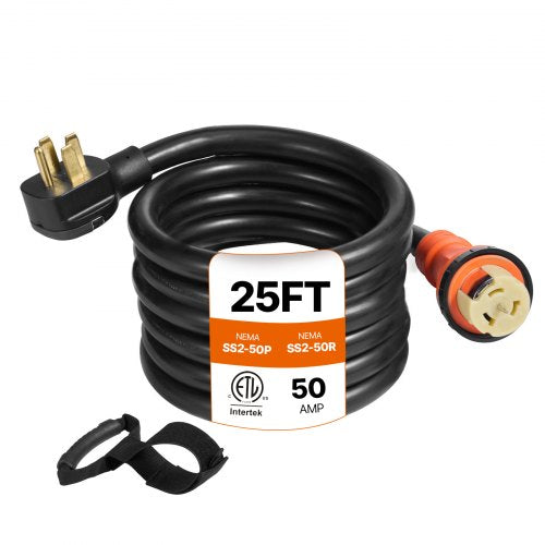 VEVOR Heavy Duty Generator Cord, 25 Feet Generator Power Cord, 50AMP ETL Listed Cord, 12000 W Cable, NEMA 14-50P Generator Plug, SS2-50R Extension Cord, 125/250V Generator Wire - FDJYCX25FT50AHCZ1V1 - view 1