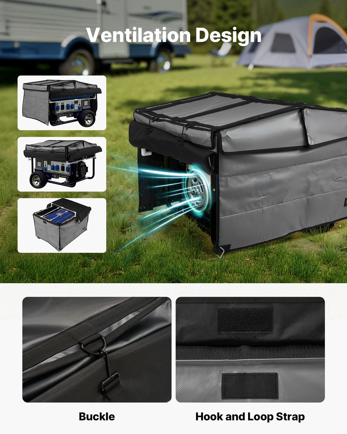 VEVOR Generator Cover, 34 x 26 x 21 Inch Waterproof Universal Generator Cover for Most Generators 3500-12000 Watt, Portable Generator Running Cover with Heavy Duty Thicken 420D Oxford Fabric, Grey - FDJYXZ332551SDIBJ001V0 - view 6