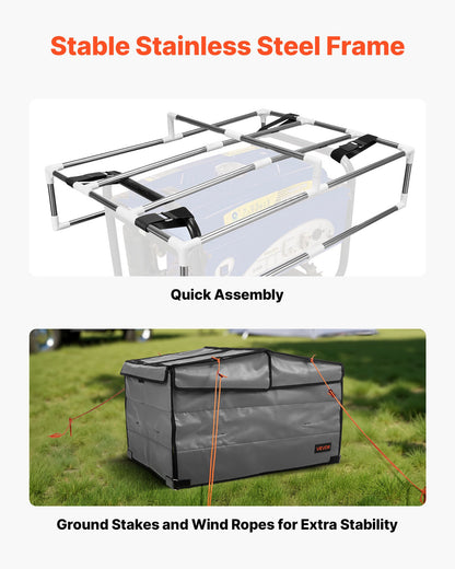 VEVOR Generator Cover, 34 x 26 x 21 Inch Waterproof Universal Generator Cover for Most Generators 3500-12000 Watt, Portable Generator Running Cover with Heavy Duty Thicken 420D Oxford Fabric, Grey - FDJYXZ332551SDIBJ001V0 - view 7
