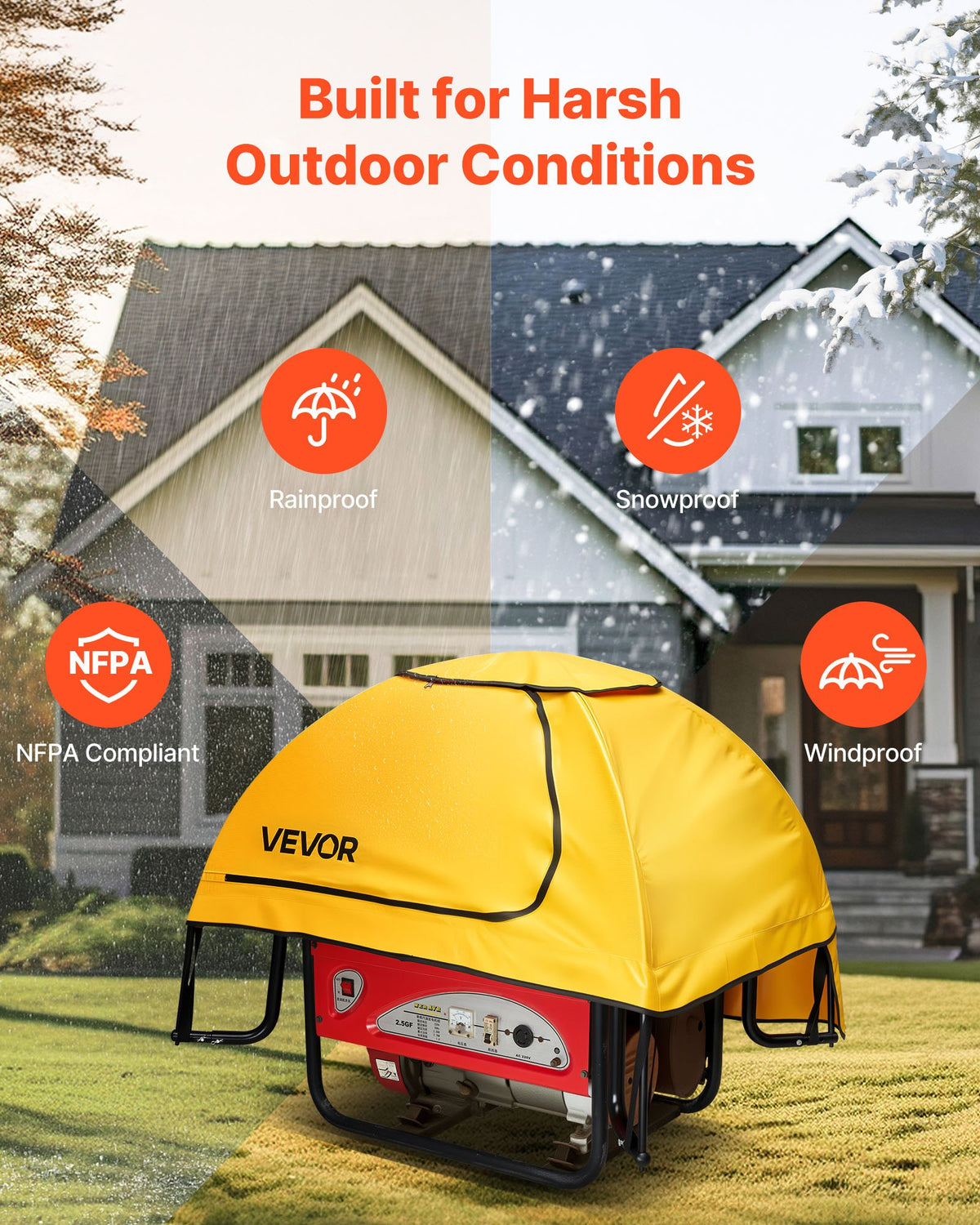 VEVOR Generator Cover, 36 x 26 x 26 Inch Waterproof Universal Generator Cover for Most Generators 70-108 Inch Perimeter, Portable Generator Running Cover with Heavy Duty Thicken Oxford Fabric, Yellow - FDJYXZ362418CK8AZ001V0 - view 4