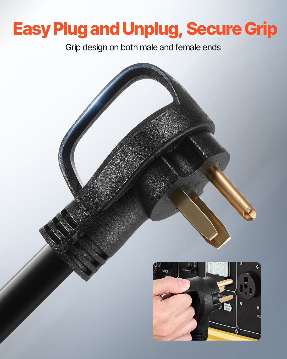 VEVOR 30-Amp Generator Extension Cord, 25 Foot, 250 Volts 7500 Watts Heavy Duty Power Cable, NEMA 6-50P to 6-50R SWT 8AWG Flexible Welder Extension Cord, with Storage Bag, for Generators, ETL Listed - FDJYZX650XFSGO78BV1 - view 7