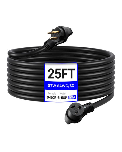 VEVOR 50-Amp Generator Extension Cord, 25 Foot, 250 Volts 12500 Watts Heavy Duty Power Cable, NEMA 6-50R NEMA 6-50P SWT 6AWG Flexible Welder Extension Cord, with Storage Bag, for Generators, ETL Listed - FDJYZX650XFSP1MFOV1 - view 1