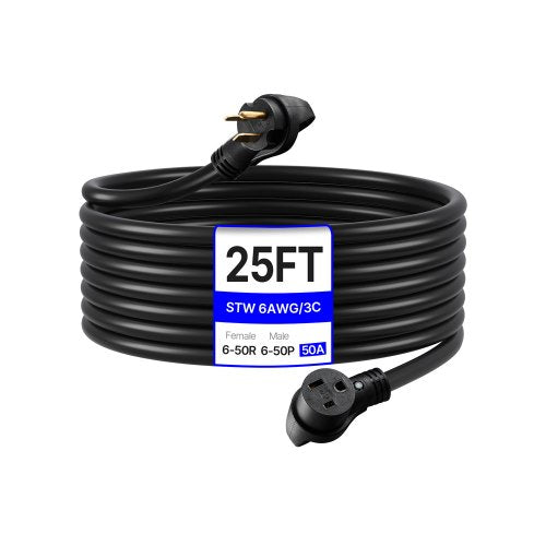 VEVOR 50-Amp Generator Extension Cord, 25 Foot, 250 Volts 12500 Watts Heavy Duty Power Cable, NEMA 6-50R NEMA 6-50P SWT 6AWG Flexible Welder Extension Cord, with Storage Bag, for Generators, ETL Listed - FDJYZX650XFSP1MFOV1 - view 2