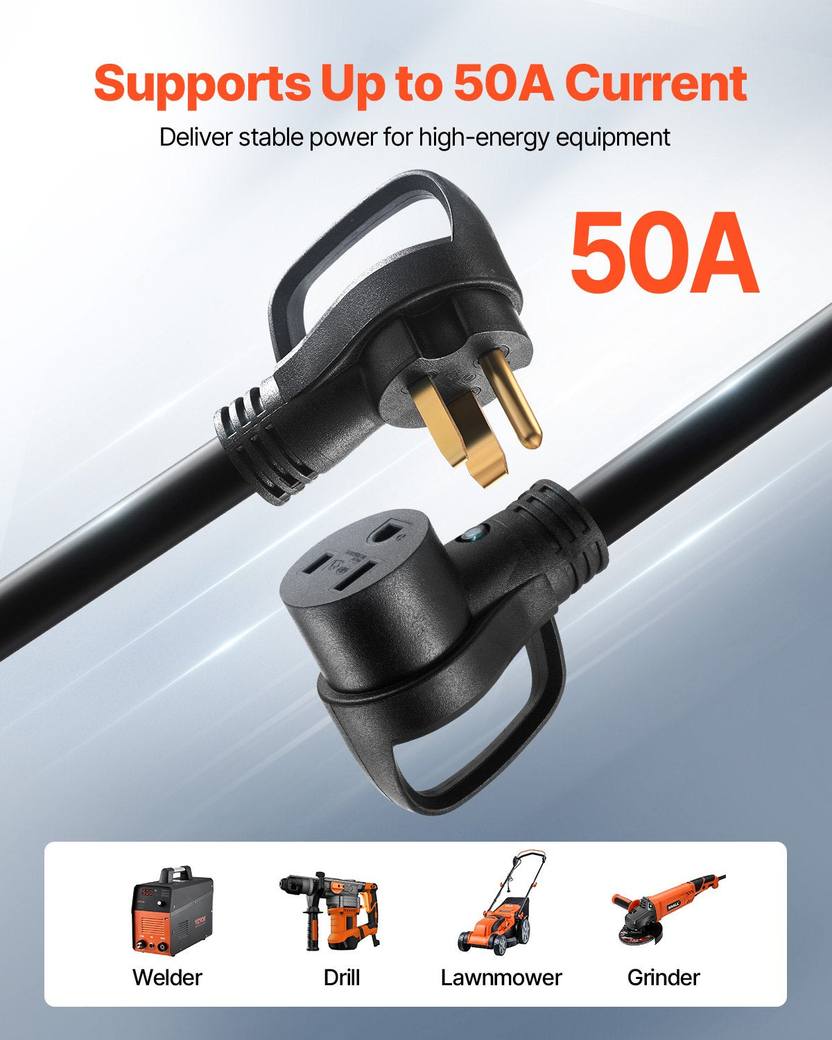 VEVOR 50-Amp Generator Extension Cord, 50 Foot, 250 Volts 12500 Watts Heavy Duty Power Cable, NEMA 6-50R NEMA 6-50P SWT 6AWG Flexible Welder Extension Cord, with Storage Bag, for Generator, ETL Listed - FDJYZX650XFSSB7BVV1 - view 3