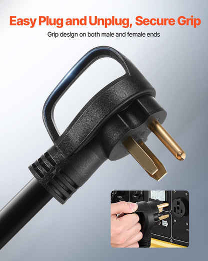 VEVOR 50-Amp Generator Extension Cord, 50 Foot, 250 Volts 12500 Watts Heavy Duty Power Cable, NEMA 6-50R NEMA 6-50P SWT 6AWG Flexible Welder Extension Cord, with Storage Bag, for Generator, ETL Listed - FDJYZX650XFSSB7BVV1 - view 7
