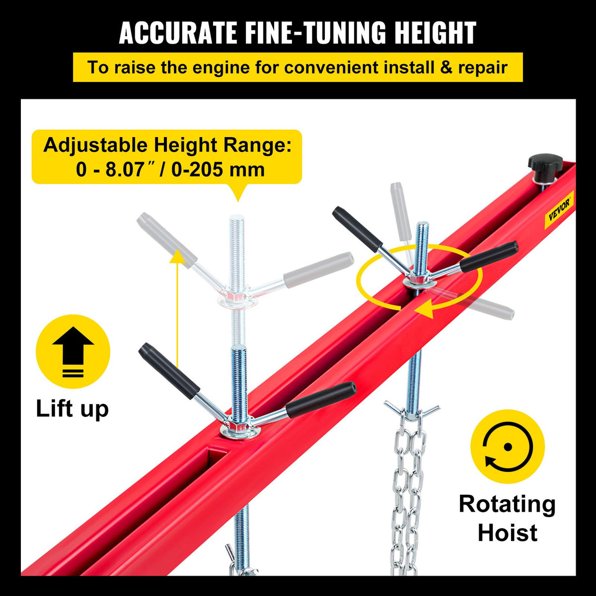 VEVOR Engine Support Bar 1100 Lbs Capacity Engine Transverse Bar Engine Hoist 2 Point Lift Holder Hoist Dual Hooks, Engine Hoist Keeps Engine Stable for Home Garages & Auto Repair  - FDJZCG1100LBSJTOPV0 - view 3