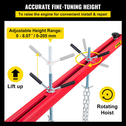 VEVOR Engine Support Bar 1100 Lbs Capacity Engine Transverse Bar Engine Hoist 2 Point Lift Holder Hoist Dual Hooks, Engine Hoist Keeps Engine Stable for Home Garages & Auto Repair  - FDJZCG1100LBSJTOPV0 - view 3