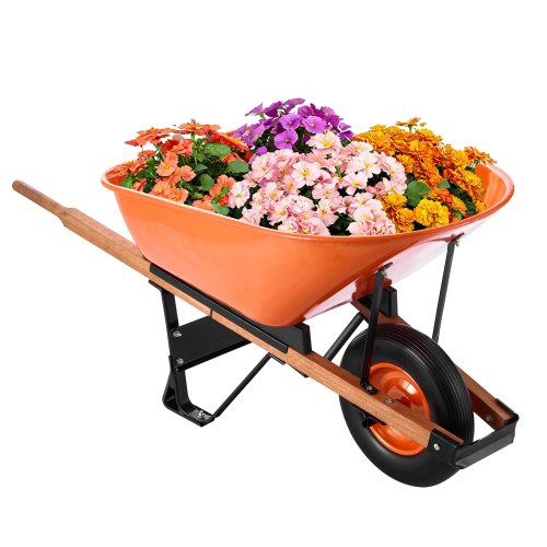 VEVOR Wheelbarrow Cart, 6 Cu. Ft. Load & 330 lbs Capacity, One Wheel Garden Dump Cart Wheel Barrow with Metal Handle &  16"  Wide Track Wheels, Easy Loading Utility Yard Cart & Wagons for Lawn Farm - FDL2LHYTC1JL101ICV0 - view 2