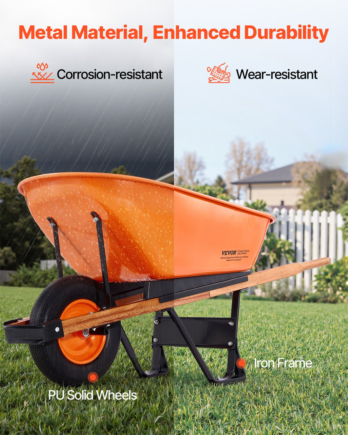 VEVOR Wheelbarrow Cart, 6 Cu. Ft. Load & 330 lbs Capacity, One Wheel Garden Dump Cart Wheel Barrow with Metal Handle &  16"  Wide Track Wheels, Easy Loading Utility Yard Cart & Wagons for Lawn Farm - FDL2LHYTC1JL101ICV0 - view 4