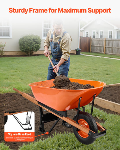 VEVOR Wheelbarrow Cart, 6 Cu. Ft. Load & 330 lbs Capacity, One Wheel Garden Dump Cart Wheel Barrow with Metal Handle &  16"  Wide Track Wheels, Easy Loading Utility Yard Cart & Wagons for Lawn Farm - FDL2LHYTC1JL101ICV0 - view 5