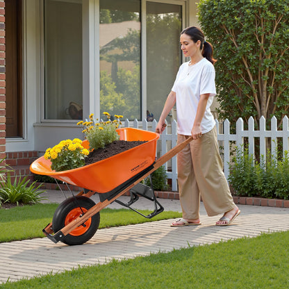 VEVOR Wheelbarrow Cart, 6 Cu. Ft. Load & 330 lbs Capacity, One Wheel Garden Dump Cart Wheel Barrow with Metal Handle &  16"  Wide Track Wheels, Easy Loading Utility Yard Cart & Wagons for Lawn Farm - FDL2LHYTC1JL101ICV0 - view 9