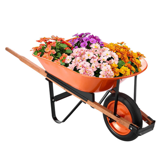 VEVOR Wheelbarrow Cart, 5 Cu. Ft. Load & 330 lbs Capacity, One Wheel Garden Dump Cart, Garden Wagon with Metal Handle &  16" Wide Track Wheels, Easy Loading Utility Yard Cart & Wagons for Lawn Farm - FDL2LHYTC1JLDOIX6V0 - view 1
