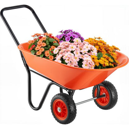 VEVOR Wheelbarrow Cart, 5 Cu. Ft. Load & 397 lbs Capacity, 2 Wheels Garden Dump Cart, Garden Wagon with Handle &  10"  Wide Track Wheels, Easy Loading Utility Yard Cart & Wagons for Outdoor Lawn Yard - FDL2LHYTC2JLVT7G3V0 - view 2