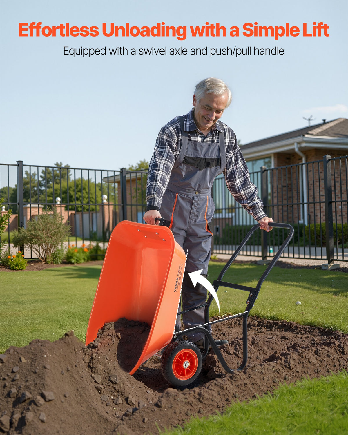 VEVOR Wheelbarrow Cart, 5 Cu. Ft. Load & 397 lbs Capacity, 2 Wheels Garden Dump Cart, Garden Wagon with Handle &  10"  Wide Track Wheels, Easy Loading Utility Yard Cart & Wagons for Outdoor Lawn Yard - FDL2LHYTC2JLVT7G3V0 - view 3